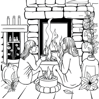 Cozy Fireplace Tea Time Coloring Book