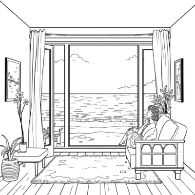 Coloring Book: Tranquility – Sighing in a Calm Room with a Sea View