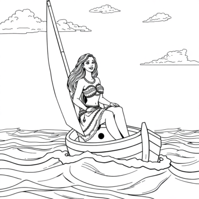 Coloring Book: Moana Sails a Boat on the Ocean