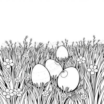 Coloring Book: Spring Meadow with Eggs