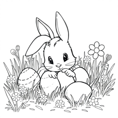 Coloring Book: Bunny Hiding Eggs