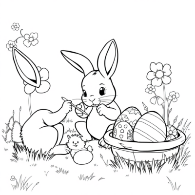 Coloring Book: The Bunny Paints Easter Eggs