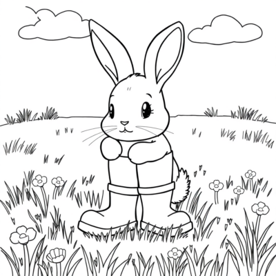 Coloring Book: Bunny in Boots on the Meadow