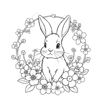 Coloring Book: Bunny in a Floral Wreath