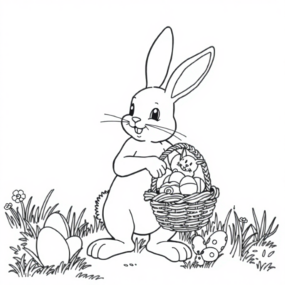 Coloring Book: Easter Bunny with Basket