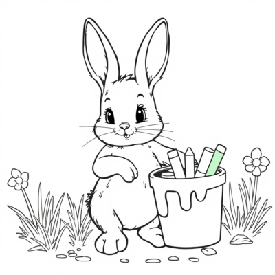 Coloring Book: Bunny with a Bucket of Paints