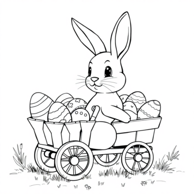 Coloring Book: Bunny with a Cart Full of Easter Eggs