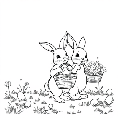 Coloring Book: Bunnies Carrying the Blessed Food
