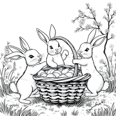 Coloring Book: Bunnies Dancing Around the Basket