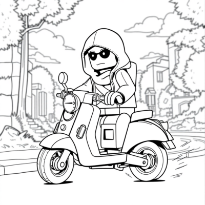 Coloring Book: LEGO Thief Escapes on a Scooter