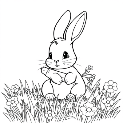 Animals – Bunny with Carrot in the Meadow