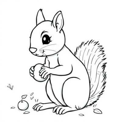 Coloring Book: Little Animals – Squirrel Collecting Nuts