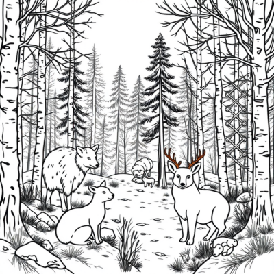 Coloring Book: Forest Animals – Animals in the Winter Forest