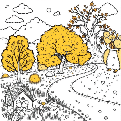 Autumn Leaves Kids Coloring Book