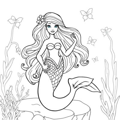 Mermaid Princess Coloring Pages for Kids