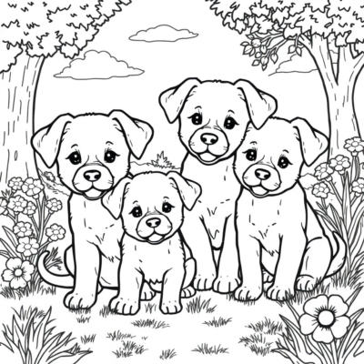Coloring Book: Coloring Pages for Kids – Puppies