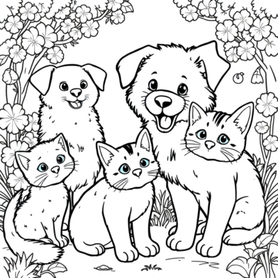Coloring Book: Coloring Pages for Kids featuring Dogs and Cats