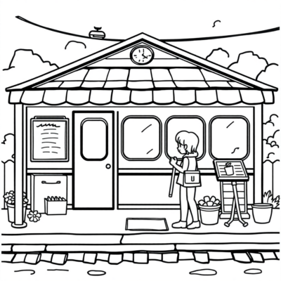 Coloring Book: Train Station Coloring Pages for Kids