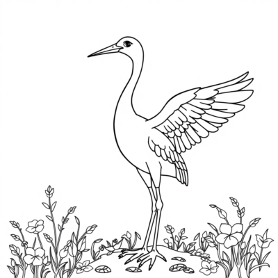 Coloring Book: Crane Coloring Page for Kids