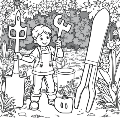 Coloring Book: Gardening Tools Coloring Pages for Kids