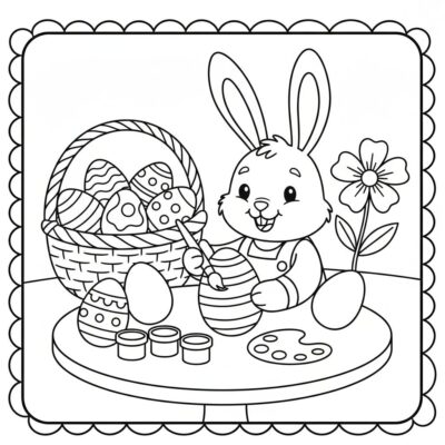 Coloring Book: The Bunny Paints Easter Eggs