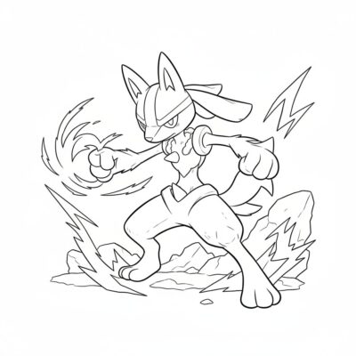 Coloring Book: POKEMONS – Lucario in Battle Position
