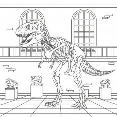 Coloring Book: Dinosaur – Dinosaur Skeleton in the Museum