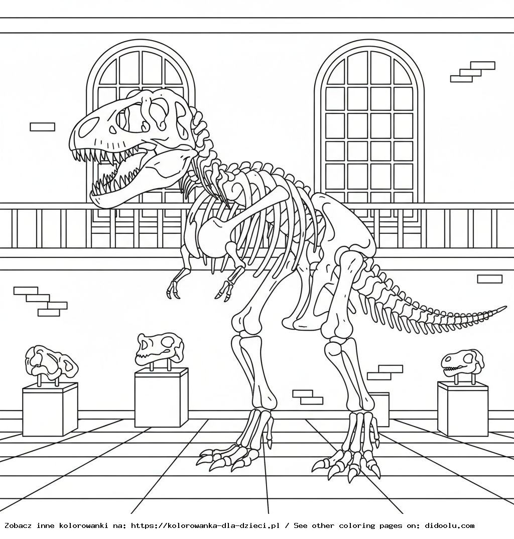 Coloring Book: Dinosaur – Dinosaur Skeleton in the Museum