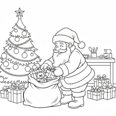 Coloring Book: Christmas – Santa Packing Gifts in the Workshop