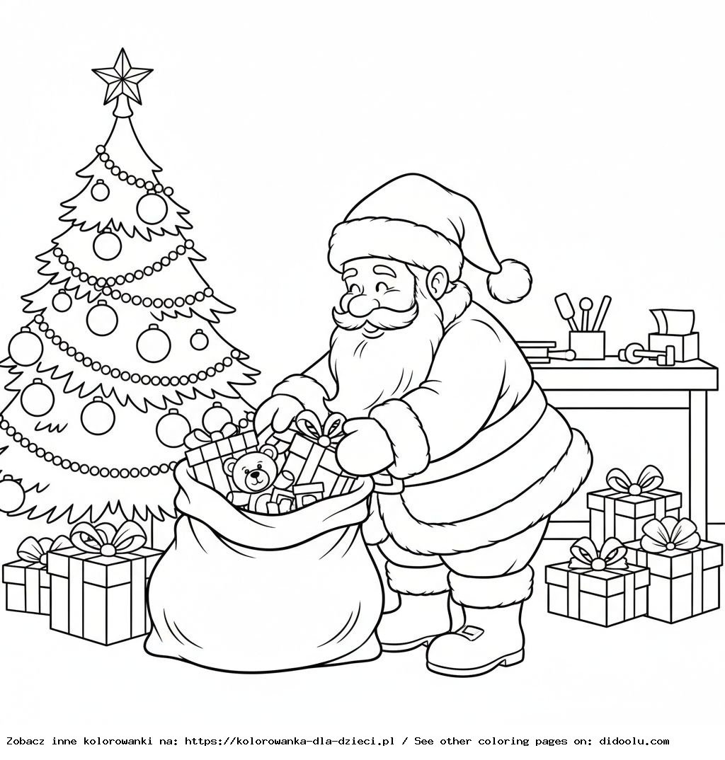 Coloring Book: Christmas – Santa Packing Gifts in the Workshop