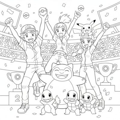 Coloring Book: POKÉMONS – Trainers Celebrate Victory