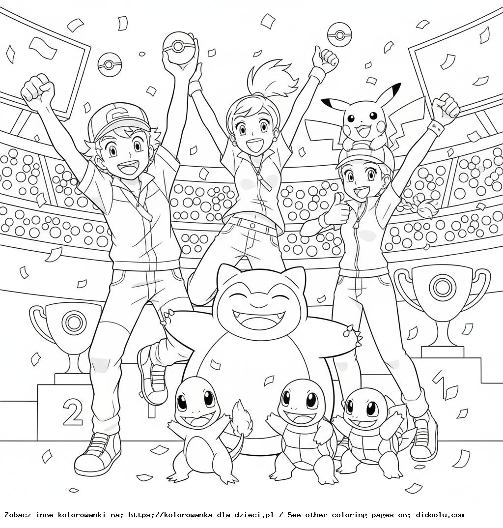 Coloring Book: POKÉMONS – Trainers Celebrate Victory