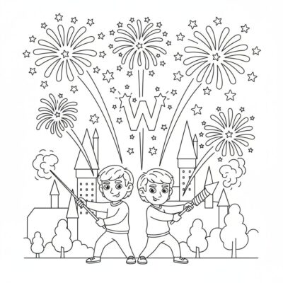 Coloring Book: Fred and George with Fireworks