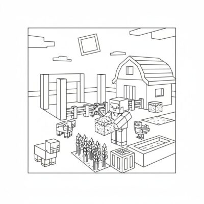 Coloring Book: Minecraft – Building a Farm with Blocks