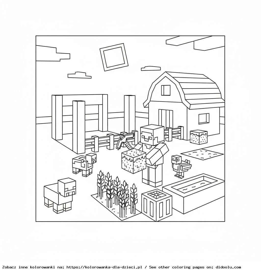 Coloring Book: Minecraft – Building a Farm with Blocks