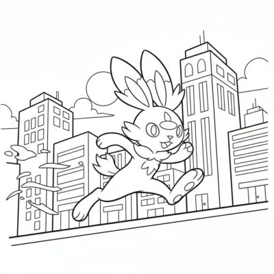 Coloring Book: POKEMON – Scorbunny Runs Through the City