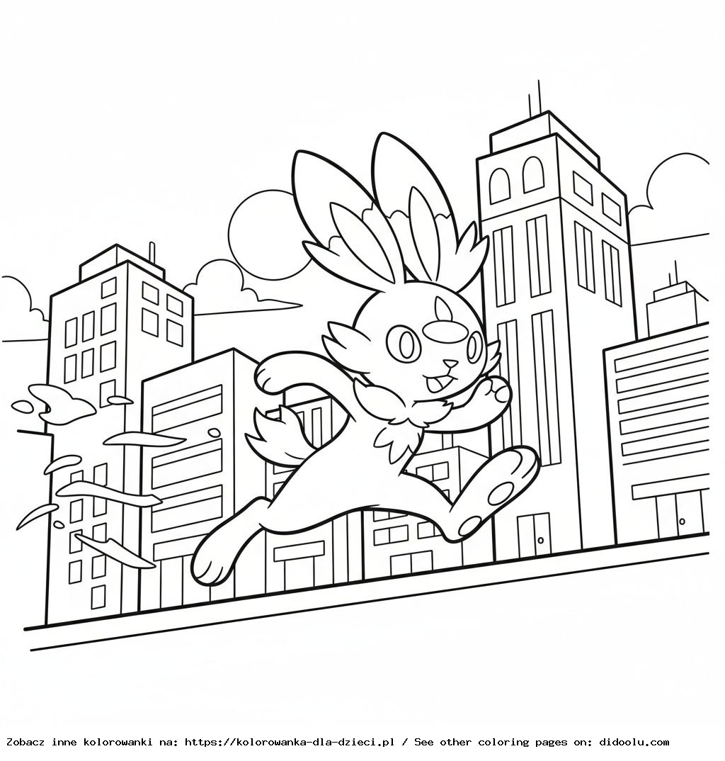 Coloring Book: POKEMON – Scorbunny Runs Through the City
