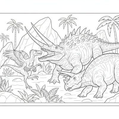 Coloring Book: Dinosaur – Styracosaurus in Battle with Other Dinosaurs