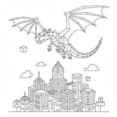 Minecraft – The Ender Dragon Over the City