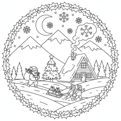 Coloring Book: Christmas – December Holidays in the Mountains