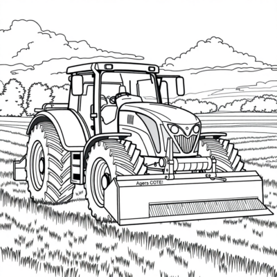 Tractor with Seeder Coloring Page