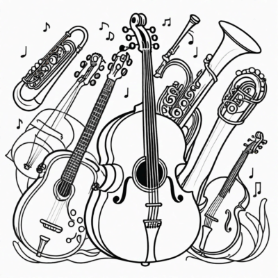 Musical Instruments Coloring Book