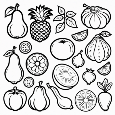 Coloring Book Fruits and Vegetables