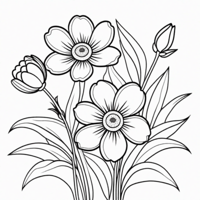 Spring Flowers Coloring Book