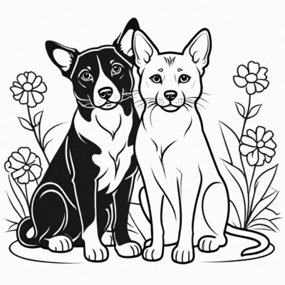 Coloring Book: Puppy and Kitten