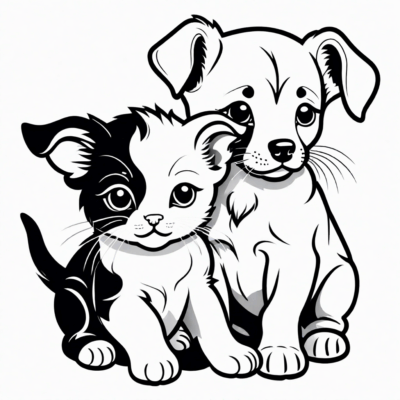Puppy and Kitten Coloring Book