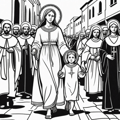 Corpus Christi – mother with child walking in the procession