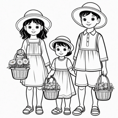 Children with Baskets Full of Flowers