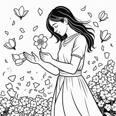 Girl Spreading Flowers During Corpus Christi – Coloring Book
