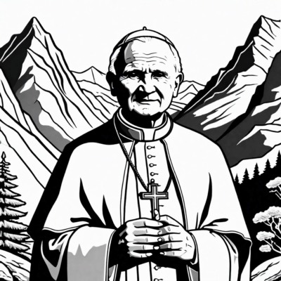 John Paul II in the Mountains Coloring Book